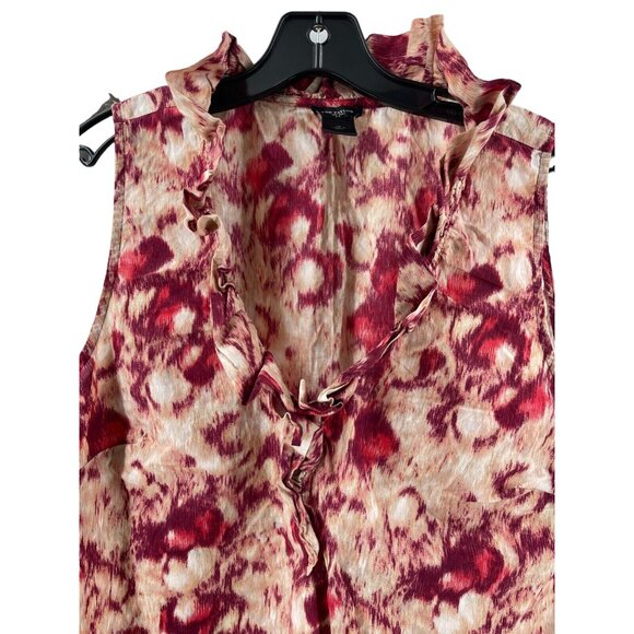 Ann Taylor Women's Mottled Pink Sleeveless Ruffle V Neck Top Blouse Size 18 - Picture 3 of 10